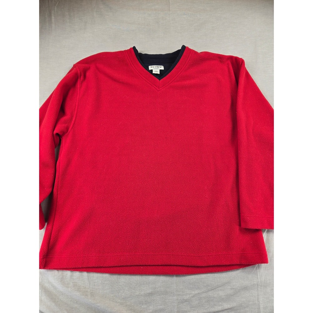 Ivy Crew Options Mens XL Red Fleece V-Neck Pullover Sweater Navy Trim Layered